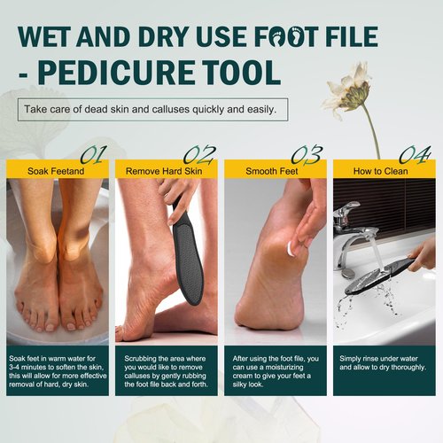 FVION Double-Sided Nano Glass Foot File for Callus Remover - Highly Effective Hard and Dead Skin Remover for Cracked Heels and Dry Skin (Black)