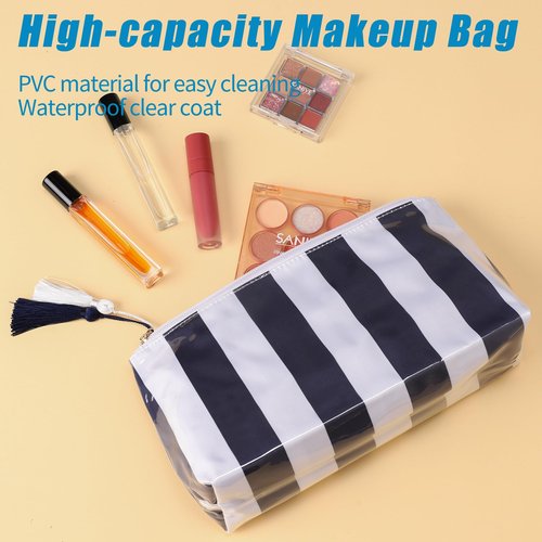 Fozira Makeup Bag, Small Clear Coated Cosmetic Bags for Women Girls, Waterproof Travel Makeup Bag for Purse Organizer Zipper Pouch Beach Summer Vacation Essentials Gifts for Women