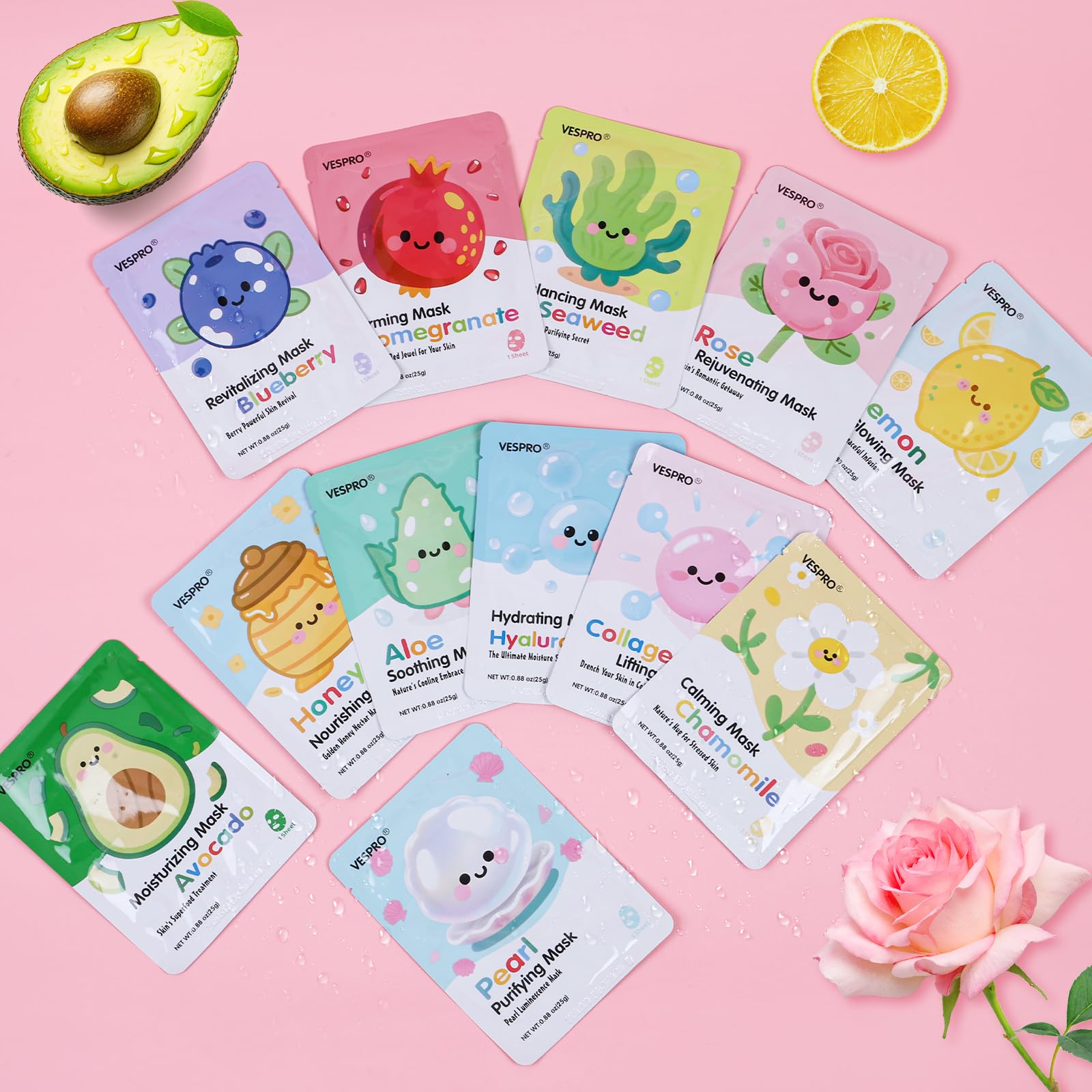 12 Pack Face Masks for Women, Hydrating & Moisturizing Facial Mask for Skin Care, Bulk Sheet Collage Spa Party Supplies, Christmas Gifts, Sleepover Party for Teen Girls, Stocking Stuffers for Women