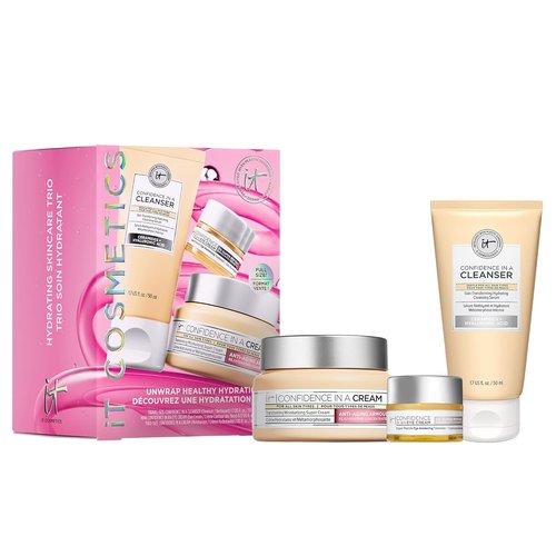 IT Cosmetics Unwrap Healthy Hydration Anti-Aging Skincare Set | 3-Pc Holiday Gift Set for Her - Full Size Moisturizer, Cleanser & Eye Cream