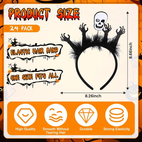 Lyrow Halloween Headbands Bulk for Women Halloween Witch Hat, Spiderweb, Bat, Ghost, Eyeballs, Boo Headwear Photo Booth Props for Women Adult Cosplay Costume(24 Pcs,Classic Style)