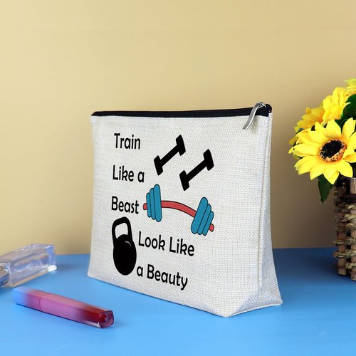Fitness Gift for Women Workout Makeup Cosmetic Bag Fitness Lovers Gifts Dumbbell Bodybuilding Sports Gym Instructor Trainer Gifts Inspirational Gift for Friend Sister Christmas Birthday Present