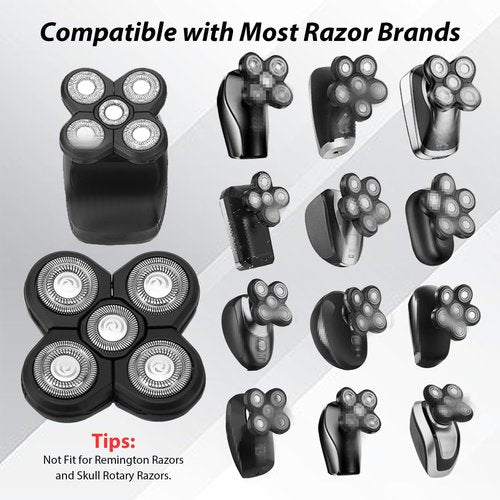 4 Pack Head Shaver Replacement Blades, 5 Blades Shaver Replacement Heads for Bald Men Universal Head and Face Electric Razor Kit with 4 Cleaning Brush