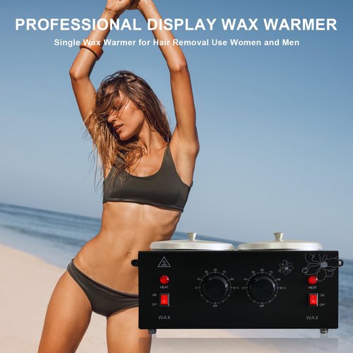FHATSJ Black Double Pots Wax Warmer Professional Melted Wax Beads for Hair Removal,Fast Electric Wax Heater with Adjustable Temperature Set for Women (Black-Double Pots)