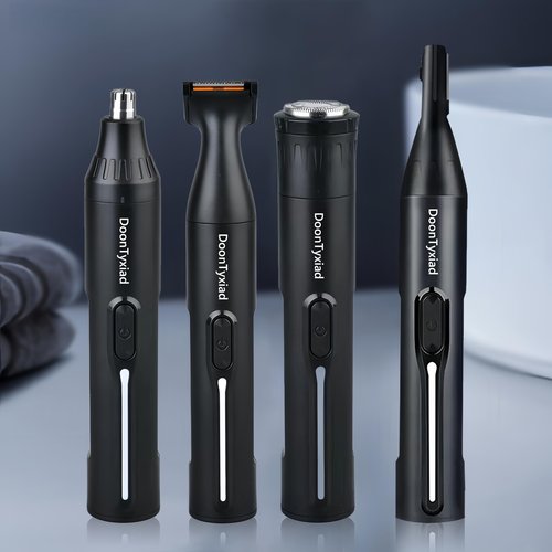 Rechargeable Ear and Nose Hair Trimmer, 4-in-1 Professional Painless Eyebrow & Facial Hair Trimmer for Men Women, Powerful Motor and Dual-Edge Blades for Smoother Cutting Black(Black 4-in-1)