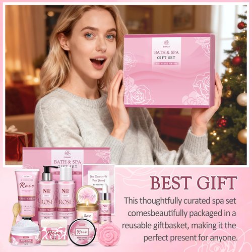 Gifts for Women, 12 PCS Birthday Gifts for Women Rose Relaxing Spa Basket Self Care Package for Her Mom Sister Wife Friend Unique Mothers Day Valentine Gift Ideal
