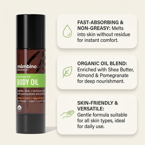 Mambino Organics Moisture Me Body Oil - Lightweight Nourishing Formula with Shea Butter & Jojoba, 4 Fl Oz