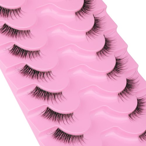 FANXITON Half Lashes Natural Look Wispy Cat Eye Lashes 13 mm Clear Band Accent Short False Eyelashes that Look Like Extensions 10 Pairs