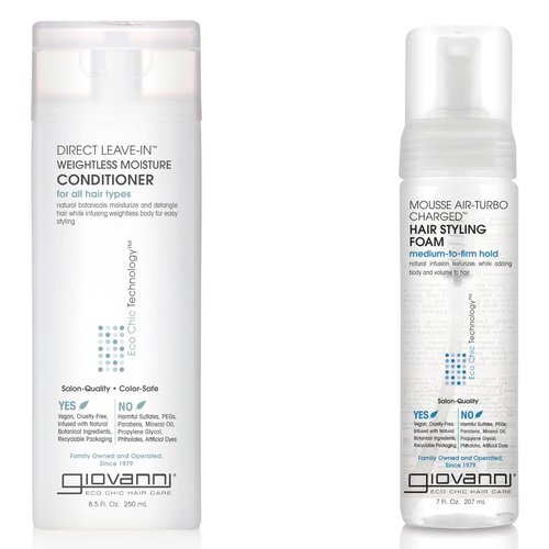 GIOVANNI Leave-In Conditioner & Air Turbo Styling Mousse Set - Lightweight, Medium Hold for Curly Hair | 8.5 oz & 7 oz