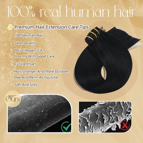Clip in Hair Extensions Real Human Hair 75g #1 Jet Black Human Hair Extensions 15 Inches 7pcs Natural Straight Silky Black Hair Clip Ins for Black Women 75g #1