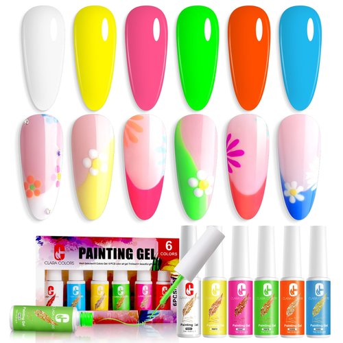 Gel Liner Nail Art Polish 6 Colors Thin Brush UV LED Soak Off Required Professional Paint Design Supplies Christmans Salon Home DIY