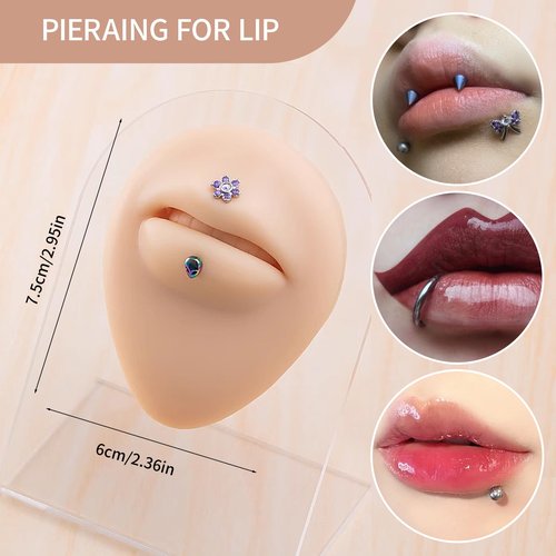 Piercing Kit Silicone Model Body Part Displays Set, 8pcs Soft Body Piercing Practice Model Kit with Display Holder,Soft Fake Tongue Mouth Nose Eye Navel Ear 5D Model Training Tool Kit for Piericng