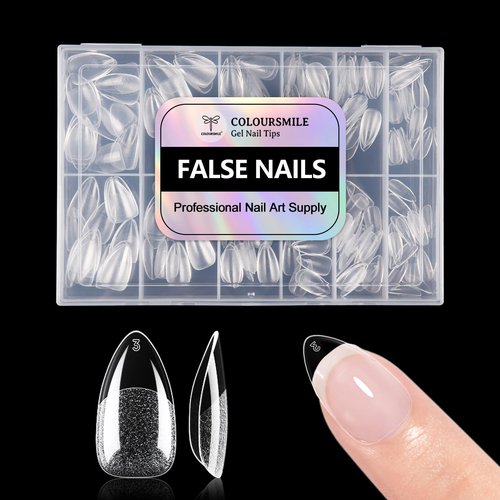 COLOURSMILE Short Almond Full Cover Nail Tips - 216pcs Pre-Shaped Gel Gelly Tips, 12 Sizes for Acrylic Nail Extension, Home DIY & Nail Salon