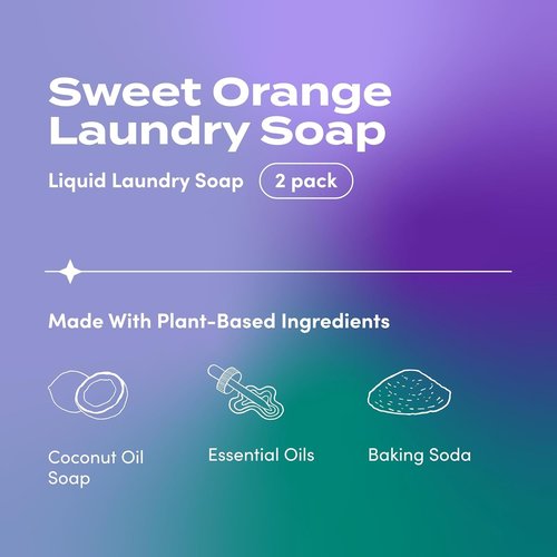 Indigo Wild Zum Laundry Soap - Plant-Based Liquid with Baking Soda & Essential Oils - Sweet Orange - 64 fl oz (2 Pack)