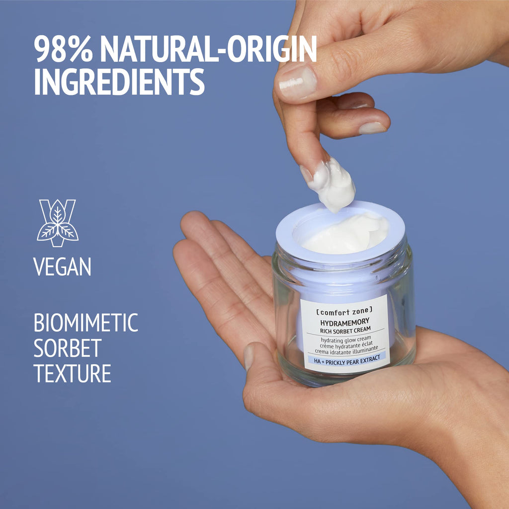 [ comfort zone ] Hydramemory Rich Sorbet Cream, Intense Hydration Face Moisturizer, Brightens, Smooths, Climate Adaptive, Vegan, Prickly Pear, Hyaluronic Acid, Dehydrated Skin, Daily Use, 1.69 Fl Oz
