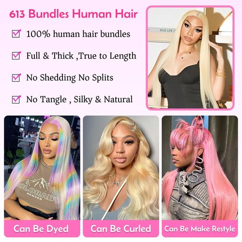 613 Bundles Human Hair 16 Inch 14A Grade Brazilian Virgin Human Hair 100g Bundles 1 Bundle Blonde Weave bundles
