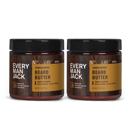 Every Man Jack Beard & Scruff Softening Butter- Subtle Sandalwood Fragrance - Hydrates & Styles Dry, Unruly Beards While Relieving Itch - Made with Shea Butter & Coconut Oil - 4-ounce (2 Pack)