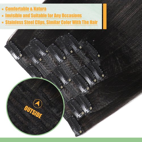 Loxxy Light Yaki Straight Human Hair Clip ins Hair Extensions Full Head Natural Black Hair Extensions for Black Women Relaxed Hair 120g/set 7pcs 16 inch