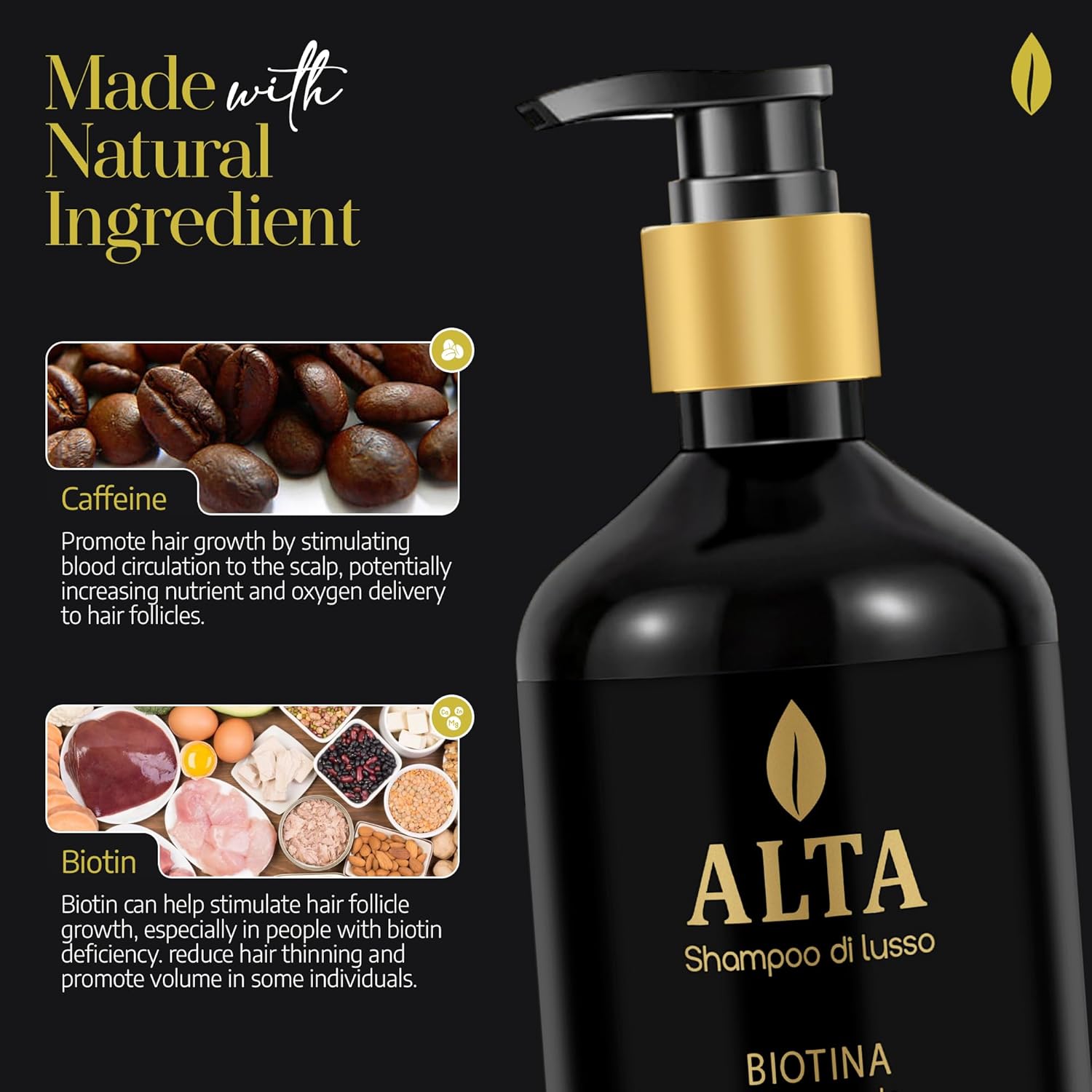 All Goods Alta Biotin + Caffeine Shampoo - 10oz DHT Blocker for Hair Loss & Thinning, Thickening & Volumizing Formula