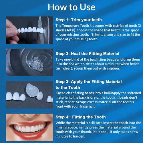 Veneers Teeth for Women-Temporary Tooth Repair Kit Natural Shade -Moldable Thermal Beads Replacement Kit for Replace Missing or Broken Tooth Filling the Gap-6PCS