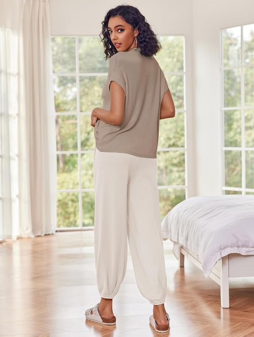 Ekouaer Two-Piece Lounge Set - Cozy Knit Sweater Top & Jogger Pants | Perfect for Relaxing