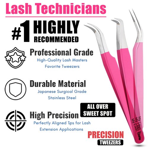 3pcs Micro Grip Lash Tweezers Set – Curved Classic, Boot Volume & Lightweight Isolation for Eyelash Extensions, Stainless Steel, Non-Slip, Professional Fiber Tip Tweezer Application Kit