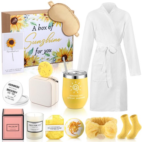Nuogo 13 Pcs Birthday Gifts for Women Valentine Day Gifts Spa Basket Set for Women Mirrors Socks Steamers Jewelry Case Bath Robe Mom Nurse Girlfriend Wife