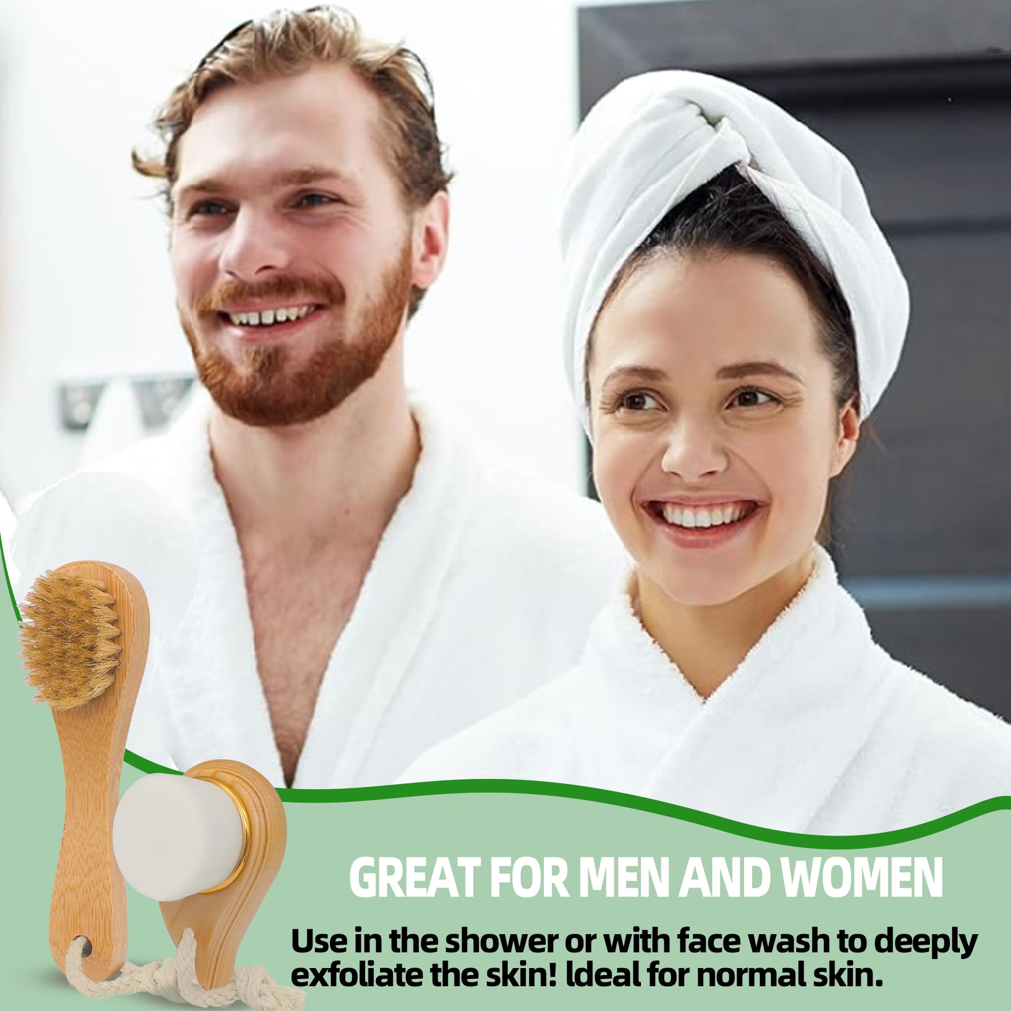 Zeutch Premium Face Scrubber Set, Facial Cleansing Brush for Exfoliator, Natural Bristle Face Scrubber for Lymphatic Drainage, Unclog Pores, Sensitive Skin, Reduce Ance, Glowing, 2 Pack