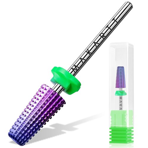 Makartt 5-in-1 Nail Drill Bits - 3/32" Shank Tungsten Carbide Tapered Bit for Fast Removal of Acrylic Nails, Hard Gel & Cuticles, Professional Nail E-File Bits for Nail Drill Machines (Fine, Purple）