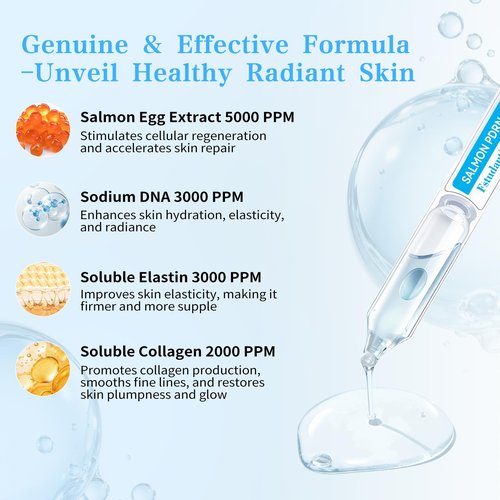 Salmon DNA PDRN & Hyaluronic Acid Serum for Face - Intense Rejuvenating Ampoule with Stem Cell & Peptides & Collagen | Uneven Skin Tone, Anti-Aging, Moisturizing | Korean Skincare 0.05 fl oz x 30e