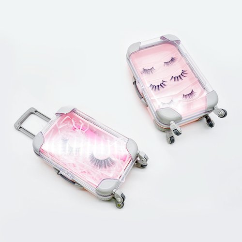 Kiyza False Eyelash Storage Box, Portable Travel Organizer Mini Luggage False Eyelash Tray Makeup Tool (PINK)