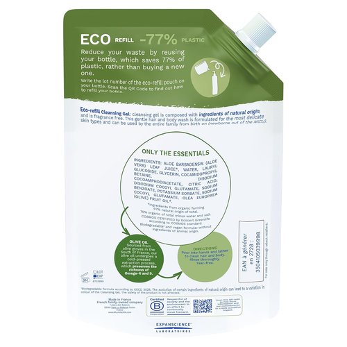 Mustela Organic Cleansing Gel - Natural Hair & Body Wash with Olive Oil & Aloe Vera - Fragrance-Free, Tear-Free, Vegan - 13.52 fl. oz.