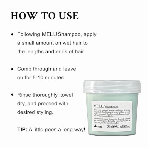Davines MELU Conditioner - Anti-Breakage Formula for Long, Damaged Hair | Nourishing 8.5 oz