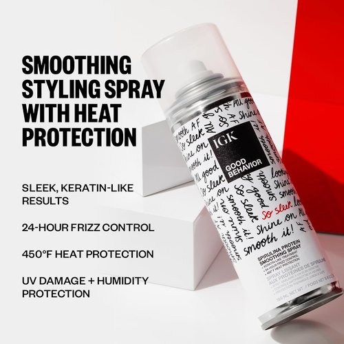 IGK Good Behavior Smoothing Frizz Fighters Set - 4-in-1 Prep & Spirulina Protein Spray | Frizz Control & Heat Protection | Vegan & Cruelty-Free