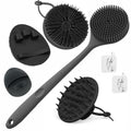Manmihealth Silicone Back Scrubber & Soft Bath Glove, Silicone Scalp Massager Set 5 PCS, Super-Exfoliating Body Scrubber Shower Brush & Shampoo Brush Combination, with 2 Free Hooks (Style 1 Black)