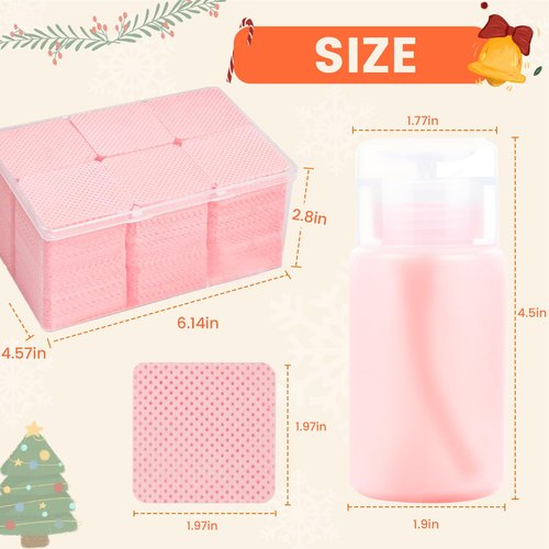 Corconess 1080PCS Lint Free Nail Wipes with 2 Acetone Dispensers, Nail Polish Remover Wipes with Pump Dispenser,Lash Extensions Glue Cleaning Wipe Empty Pump Bottle Pump Wipes Nail Kit
