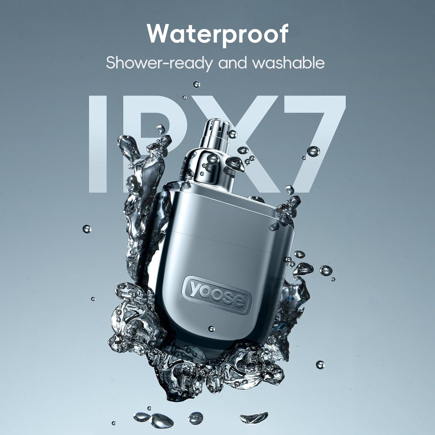 Yoose Nose Hair Trimmer - Rechargeable & Waterproof, Painless Dual Edged Blades, Portable Silver Design
