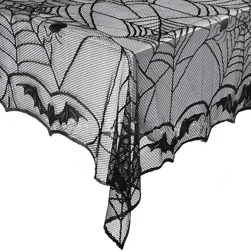 Halloween Spider Web Lace Tablecloth 47x63 Inches Gothic Party Decor