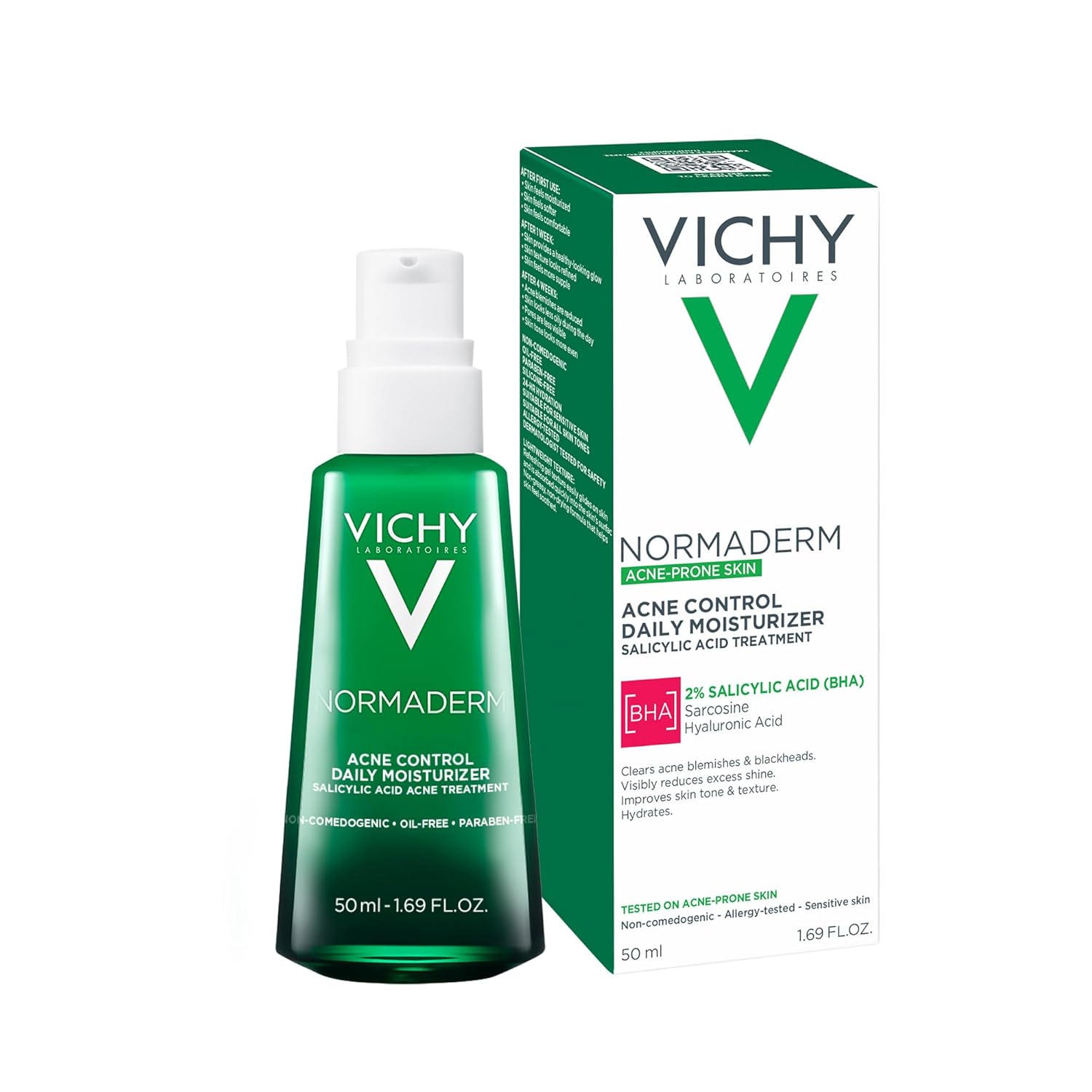 VICHY Normaderm Acne Control Daily Moisturizer - Oil-Free Formula with 2% Salicylic Acid & Vitamin C for Clear Skin