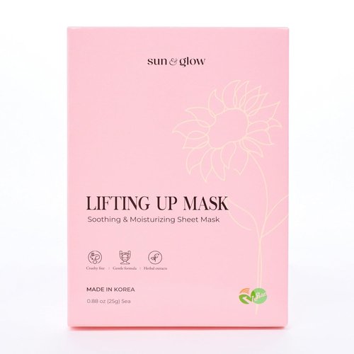 Sun & Glow Vegan Lifting Up Mask - Herbal Ingredients for Soothing & Moisturizing Sensitive Skin | 5 Packs (0.88oz Each)