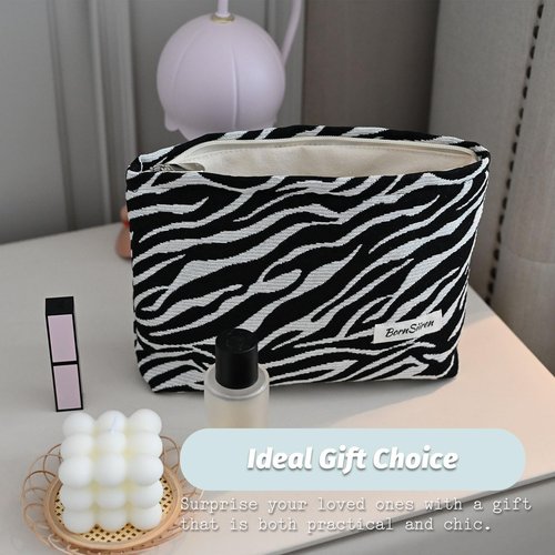 BornSiiren Zebra Print Makeup Bag, Cosmetic Bag for Women, Large Capacity Toiletry Bag,Zipper Pouch, Travel Accessories Storage with Lining