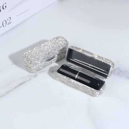 Bestbling Lipstick Bling Rhinestone Crystal Case Storage Organizer Box with Mirror for Women's Lipstick Holder-Cosmetic Storage Kit (Full silver)