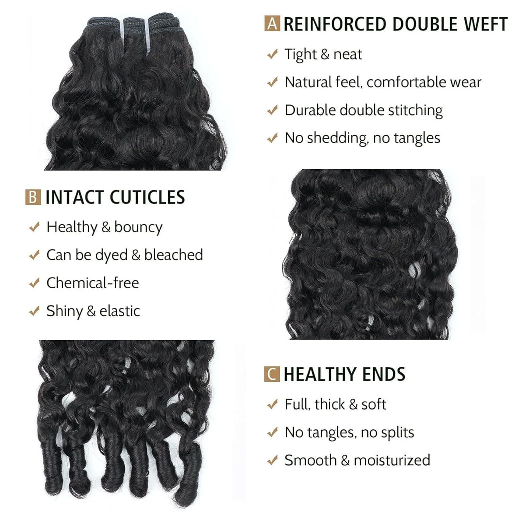 Wequeen 16A Burmese Curly Human Hair Bundles 16 Inch 100% Unprocessed Brazilian Virgin Hair Quick Weave Bundles Human Hair Extensions Real Human Hair, Natural Black