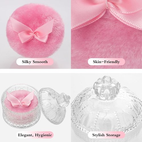 Large Body Powder Puff and Container - Crown Dusting Powder Container with Puff, Crystal Decorative Jar for Women Soft Washable Reusable Velour Face Body Glitter Wet Dry Makeup