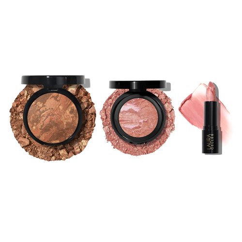 Laura Geller New York Marble Magic Kit - Baked Balance-n-Brighten Foundation & Blush Duo, Deep + Pink Buttercream Lipstick