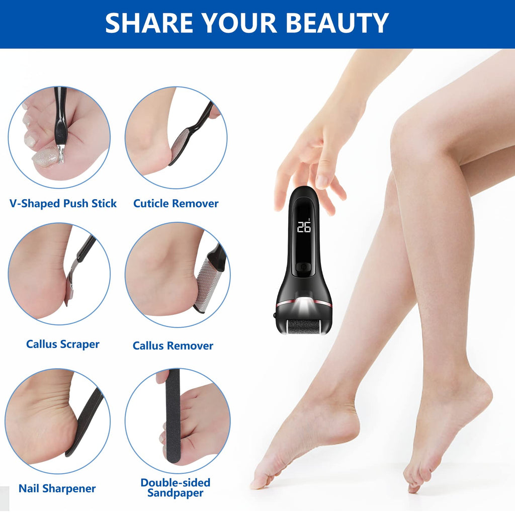 zikillya® Electric Foot Callus Remover, 16 Pack Foot File Pedicure Kit Tools,Waterproof Foot Scrubber Dead Skin Remover with 3 Roller Heads & 2-Speed Power Pedicure Tools for Feet Hands Heel (Black)