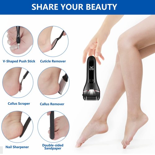 Electric Foot File, Wetisedg® Rechargeable Callus Remover for Feet, Hard Skin Remover, Pedicure kit with 3 Rollers LED Light, Foot Care Kit (Black)