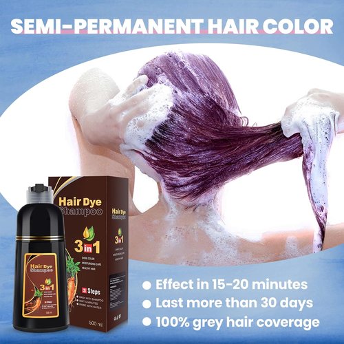 IIIMEIDU Dark Burgundy Hair Dye Shampoo - 3-in-1 Grey Coverage with Herbal Ingredients | 500ml
