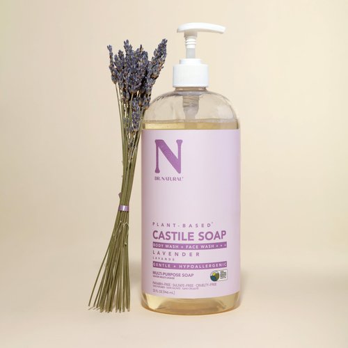 Dr. Natural Castile Liquid Soap - Multi-Use Body Wash,Shampoo and Face Wash - Hydrating Body Soap for Skin,Hair,Pets and Home - Lavender - 32 oz,(Pack of 2)