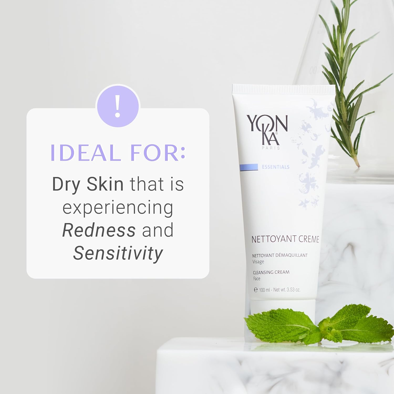 Yonka Nettoyant Creme - Cleansing Makeup Remover Cream with Calming Peppermint | 3.53 oz for Sensitive & Acne-Prone Skin